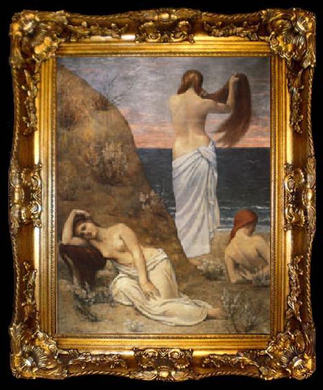 framed  Pierre Puvis de Chavannes Young Girls on the Edge of the Sea, ta009-2